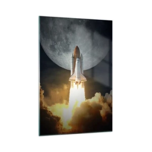 Cuadro sobre vidrio - Impresiones sobre Vidrio - Un cohete despegando con el telón de fondo de una luna llena rodeada de nubes dinámicas. - 70x100cm - El comienzo de una aventura sobrenatural - Decoración de pared moderna para salón y dormitorio ARTTOR