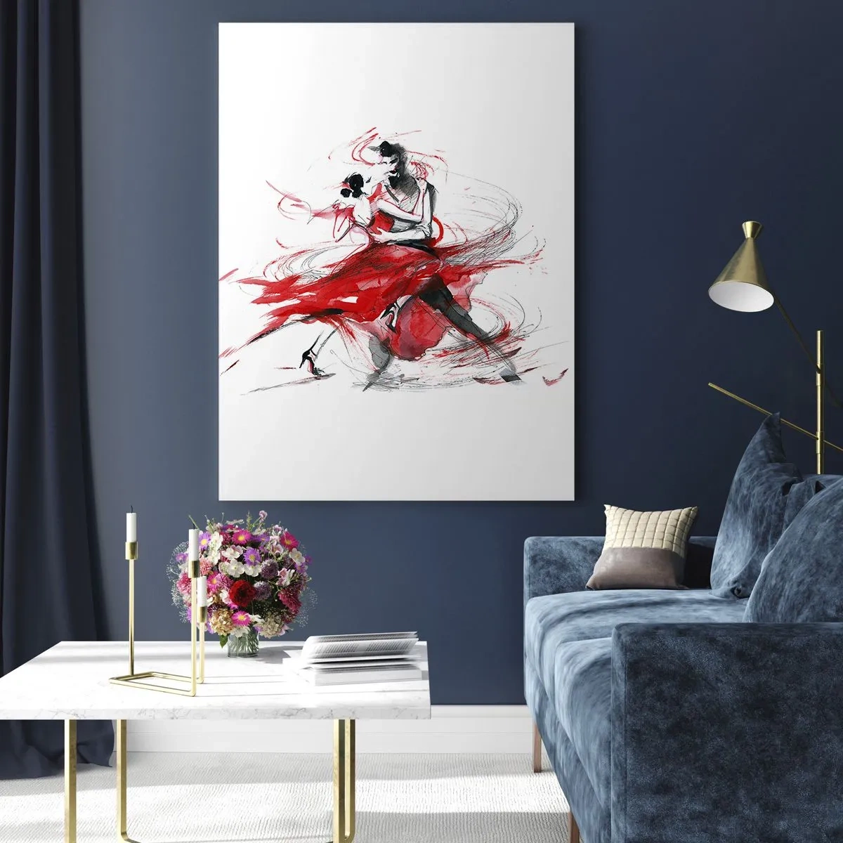 Cuadro sobre vidrio - Impresiones sobre Vidrio - Una pareja de bailarines en una danza dinámica de acuarela. - 50x70cm - El tango: el ritmo de la pasión - Decoración de pared moderna para salón y dormitorio ARTTOR