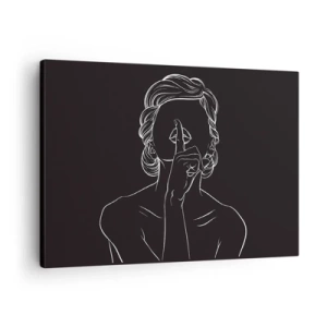 Cuadro sobre lienzo - Impresión de Imagen - Silueta minimalista de una mujer sobre un fondo negro. - 70x50cm - La belleza florece en silencio - Decoración de pared moderna para salón y dormitorio ARTTOR