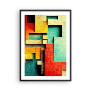 Póster en marco negro - Abstracción geométrica en colores vivos. - 50x70cm - Festival de ángulos rectos - Decoración de pared moderna para salón y dormitorio ARTTOR