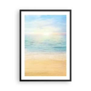 Póster en marco negro - Vista tranquila de la playa y el mar al amanecer. - 50x70cm - Gran cielo azul - Decoración de pared moderna para salón y dormitorio ARTTOR