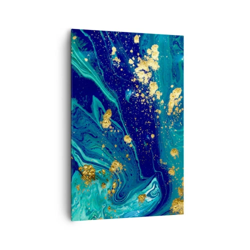 Cuadro sobre lienzo - Impresión de Imagen - Una composición abstracta con acentos azules, verdes y dorados. - 80x120cm - Pétalos de sol  - Decoración de pared moderna para salón y dormitorio ARTTOR