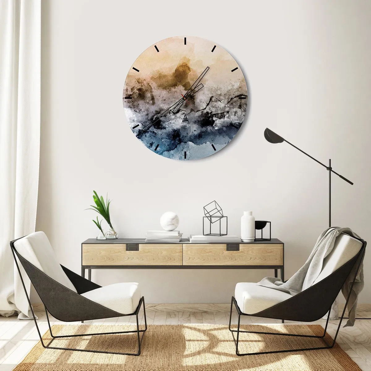 Reloj de pared - Reloj de vidrio - Hundido en una nube de niebla - 30x30 cm