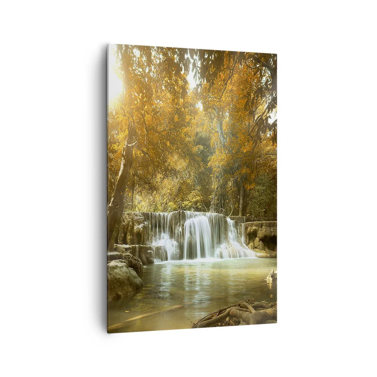 Cuadro sobre lienzo - Impresión de Imagen - Paisaje otoñal con cascada - 80x120cm - Una cascada en el parque - Decoración de pared moderna para salón y dormitorio ARTTOR