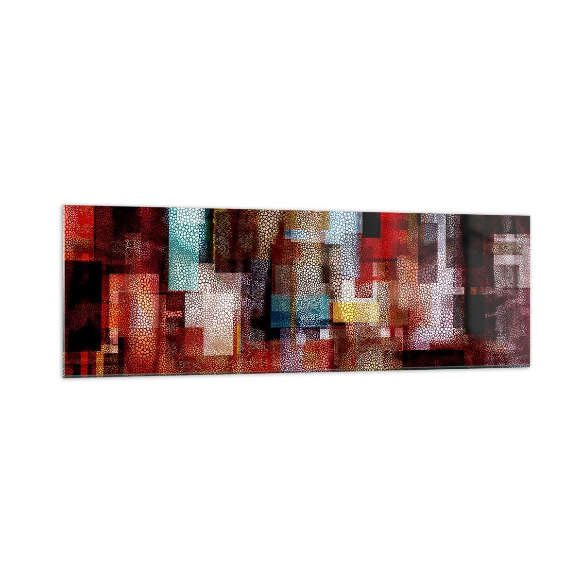 Cuadro sobre vidrio - Impresiones sobre Vidrio - Abstracción geométrica en intensos tonos rojos. - 160x50cm - Confusión y desconcierto - Decoración de pared moderna para salón y dormitorio ARTTOR