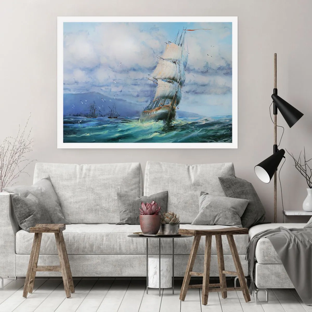 Póster - Un barco en un mar tempestuoso - 100x70cm - Viento en popa - Decoración de pared moderna para salón y dormitorio ARTTOR