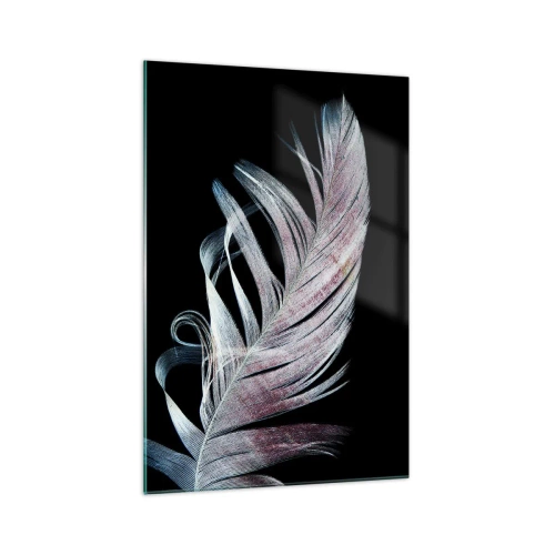 Cuadro sobre vidrio - Impresiones sobre Vidrio - Una delicada pluma sobre un fondo negro en un enfoque artístico. - 70x100cm - Piensa en el tacto - Decoración de pared moderna para salón y dormitorio ARTTOR