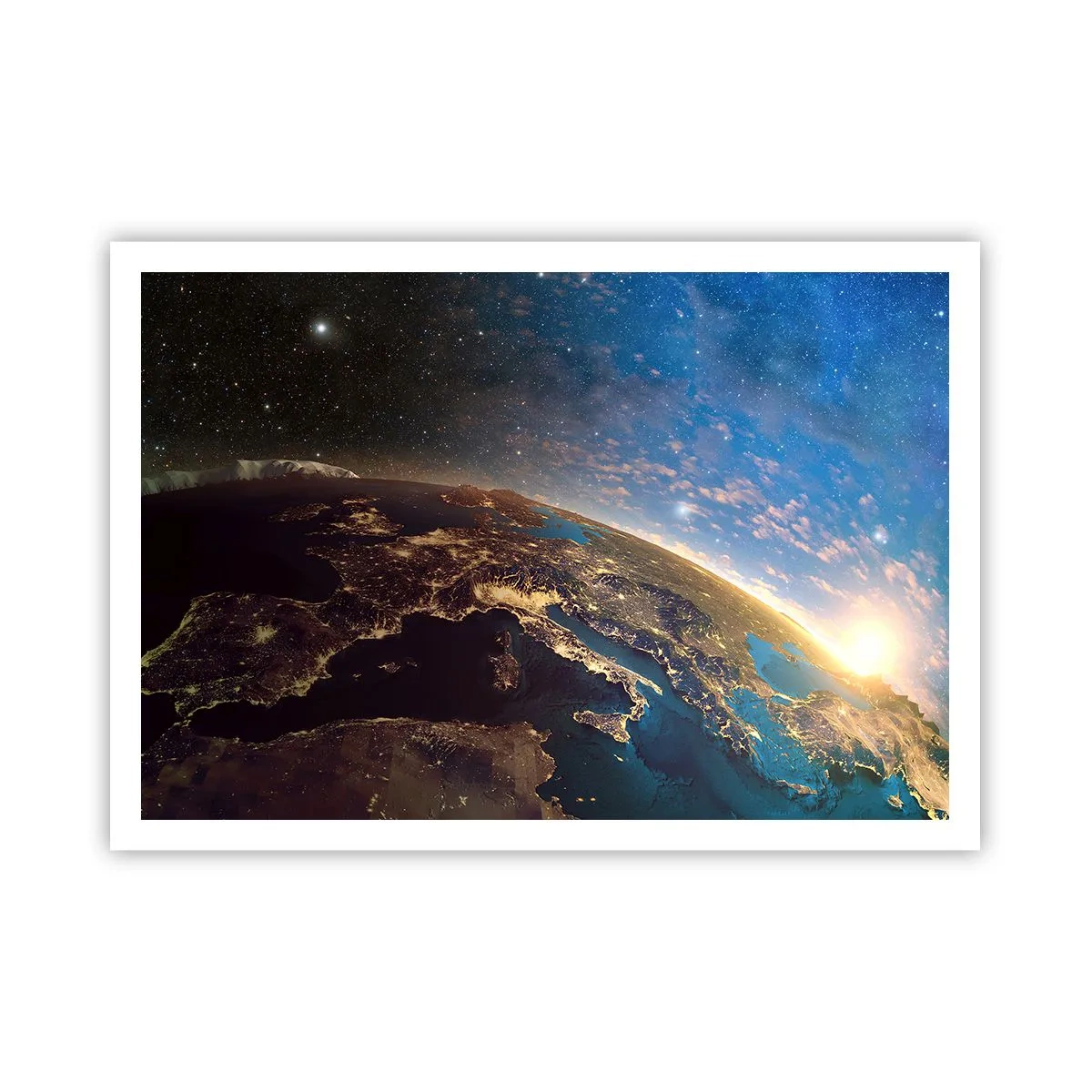Póster - Vista de la Tierra desde el espacio al amanecer - 100x70cm - Mirémonos a nosotros mismos desde la distancia - Decoración de pared moderna para salón y dormitorio ARTTOR
