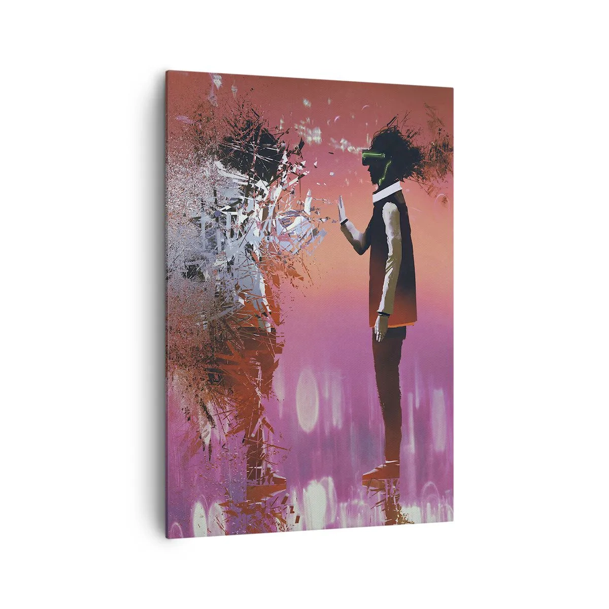 Cuadro sobre lienzo - Impresión de Imagen - Una escena abstracta con una figura futurista y elementos dispersos. - 70x100cm - ¿Es posible mirar dentro de uno mismo? - Decoración de pared moderna para salón y dormitorio ARTTOR