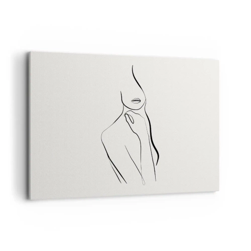 Cuadro sobre lienzo - Impresión de Imagen - Un boceto minimalista de la silueta de una mujer sobre un fondo claro. - 120x80cm - Una ola de melancolía - Decoración de pared moderna para salón y dormitorio ARTTOR