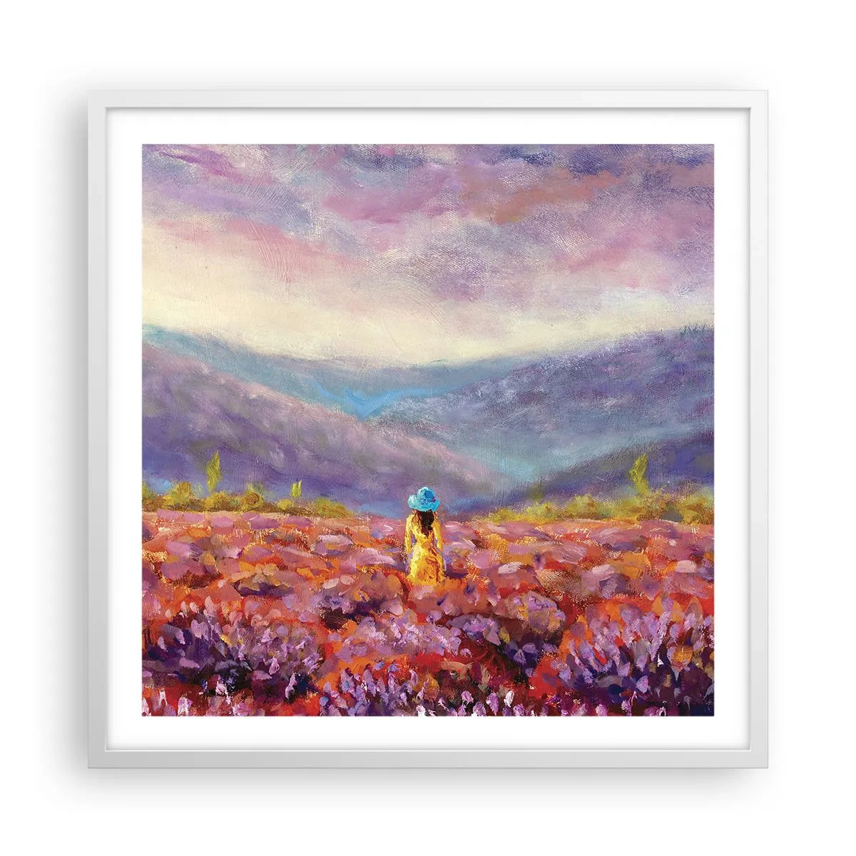 Póster en marco blanco - En un mundo de lavanda - 60x60 cm