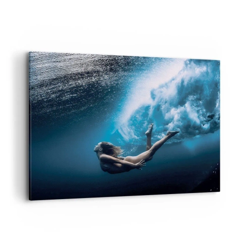 Cuadro sobre lienzo - Impresión de Imagen - Fotografía submarina con una mujer y burbujas de aire. - 100x70cm - Una sirena contemporánea - Decoración de pared moderna para salón y dormitorio ARTTOR
