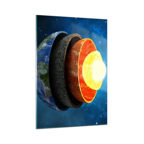 Cuadro sobre vidrio - Impresiones sobre Vidrio - Una sección transversal de la Tierra que muestra sus capas contra el fondo del espacio. - 50x70cm - Una expedición a las entrañas de la Tierra - Decoración de pared moderna para salón y dormitorio ARTTOR