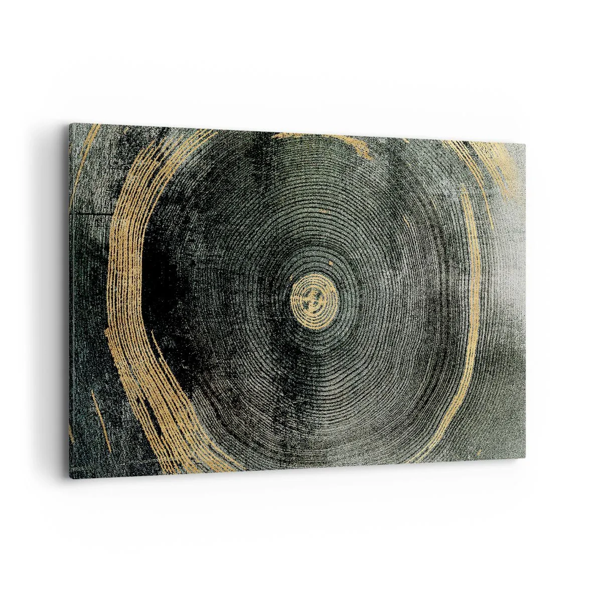 Cuadro sobre lienzo - Impresión de Imagen - Círculos concéntricos con acentos dorados. - 120x80cm - Cambio y perpetuidad - Decoración de pared moderna para salón y dormitorio ARTTOR