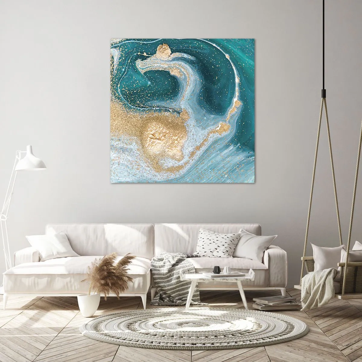 Cuadro sobre lienzo - Impresión de Imagen - Un remolino de oro y turquesa - 60x60 cm