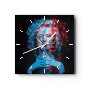 Reloj de pared - Reloj de vidrio - Doble retrato de una mujer en rojo y azul - 30x30cm - Alter ego - Decoración de pared moderna para salón y dormitorio ARTTOR
