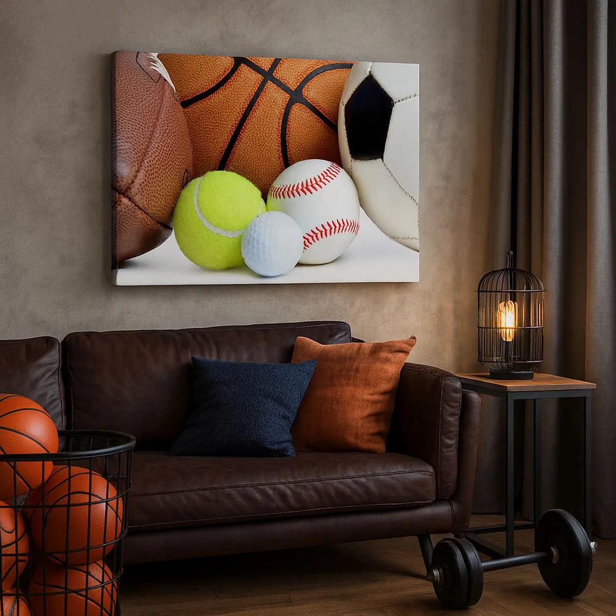 Cuadro sobre lienzo - Impresión de Imagen - Balones de diversas disciplinas deportivas - 70x50cm - Unidos por el deporte - Decoración de pared moderna para salón y dormitorio ARTTOR