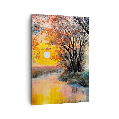 Cuadro sobre lienzo - Impresión de Imagen - Puesta de sol sobre el río en un paisaje otoñal - 50x70cm - Ambiente otoñal - Decoración de pared moderna para salón y dormitorio ARTTOR