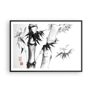 Póster en marco negro - Bambú de acuarela de estilo japonés sobre un fondo blanco. - 100x70cm - Primer plano de Oriente - Decoración de pared moderna para salón y dormitorio ARTTOR