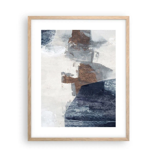 Póster en marco roble claro - Formas azules y marrones - 40x50 cm