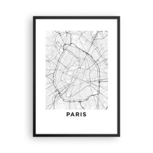 Póster en marco negro - Un mapa de París en un estilo minimalista en blanco y negro. - 50x70cm - Flor de París - Decoración de pared moderna para salón y dormitorio ARTTOR