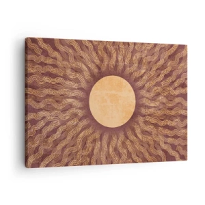 Cuadro sobre lienzo - Impresión de Imagen - Patrón soleado con rayos sobre un fondo en tonos marrones. - 70x50cm - Icono del sol - Decoración de pared moderna para salón y dormitorio ARTTOR