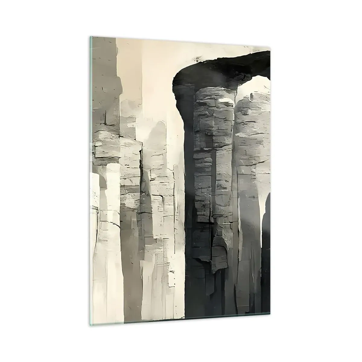 Cuadro sobre vidrio - Impresiones sobre Vidrio - Columnas de piedra de estilo antiguo en una paleta de colores neutros. - 50x70cm - La majestuosidad de la antigüedad - Decoración de pared moderna para salón y dormitorio ARTTOR