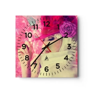 Reloj de pared - Reloj de vidrio - Retrato retro en rosa - 40x40 cm