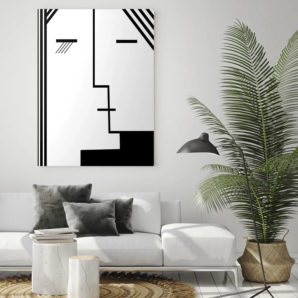 Cuadro sobre vidrio - Impresiones sobre Vidrio - Abstracción geométrica de un beso en blanco y negro. - 70x100cm - Solo un beso - Decoración de pared moderna para salón y dormitorio ARTTOR
