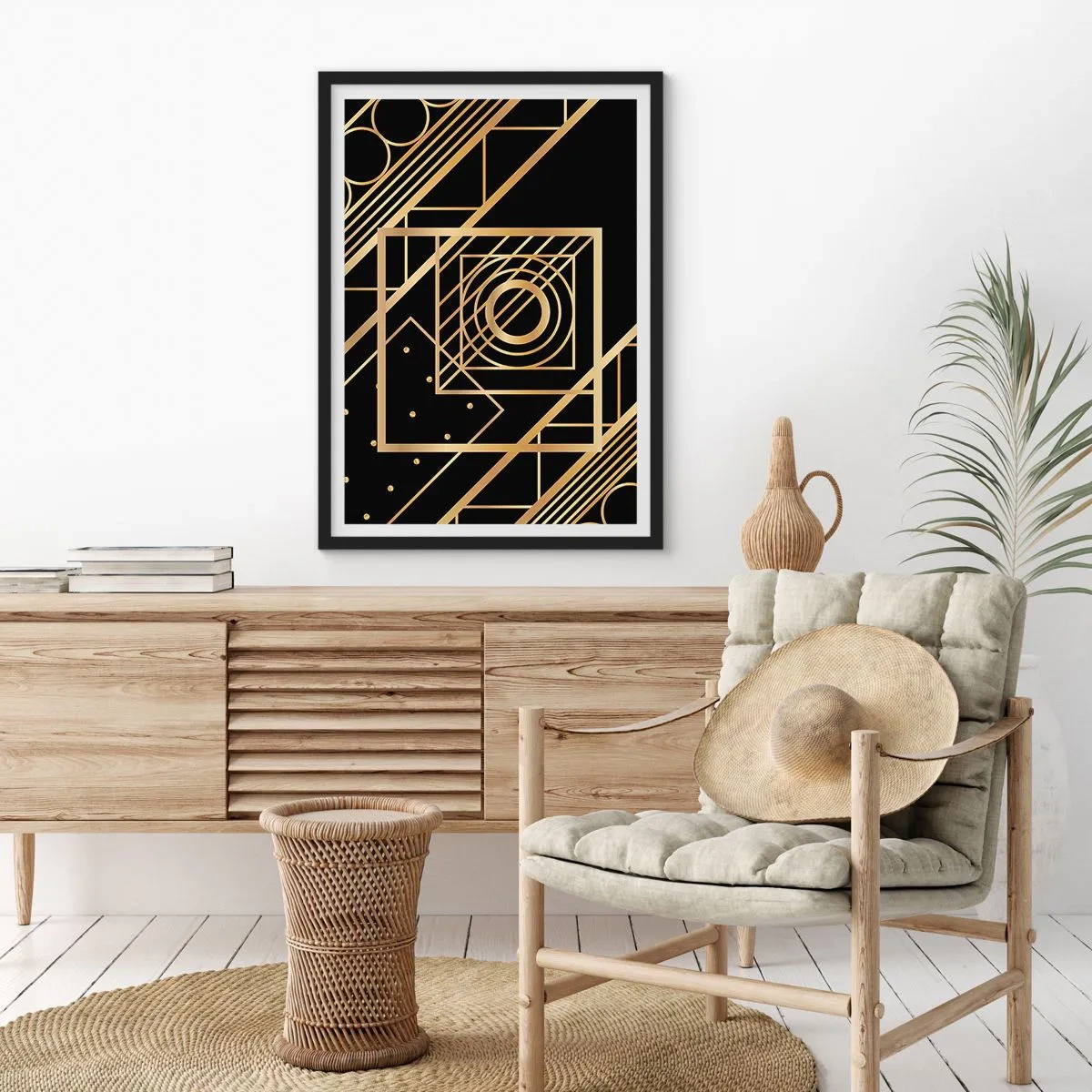 Póster en marco negro - Geometría dorada - 61x91 cm
