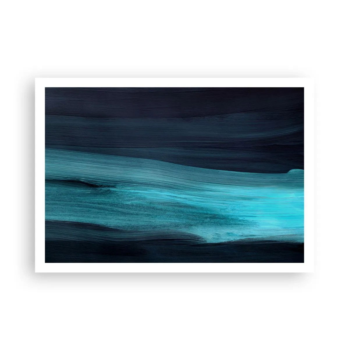 Póster - Ondas abstractas sutiles en tonos oscuros de azul. - 100x70cm - Nadar con la corriente - Decoración de pared moderna para salón y dormitorio ARTTOR