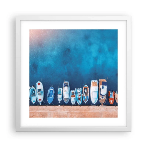 Póster en marco blanco - En fila y a la espera - 40x40 cm