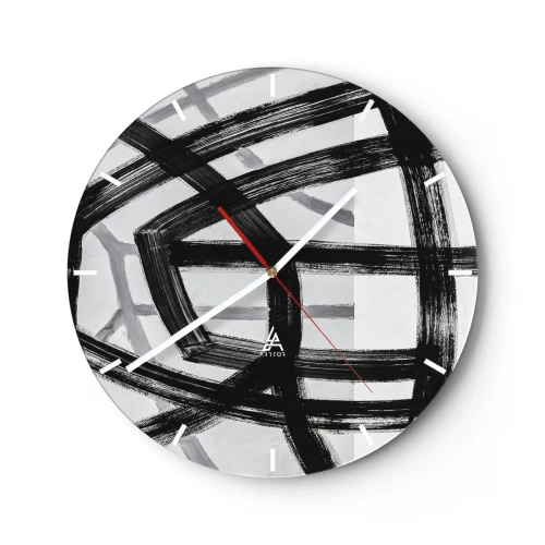 Reloj de pared - Reloj de vidrio - Pinceladas negras dinámicas que crean patrones tridimensionales - 30x30cm - Construir profundidad - Decoración de pared moderna para salón, cocina y dormitorio ARTTOR