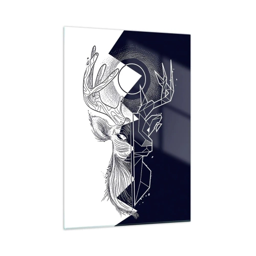 Cuadro sobre vidrio - Impresiones sobre Vidrio - Dibujo geométrico de un ciervo sobre fondo blanco y negro. - 50x70cm - Lucha y unidad de los opuestos - Decoración de pared moderna para salón y dormitorio ARTTOR