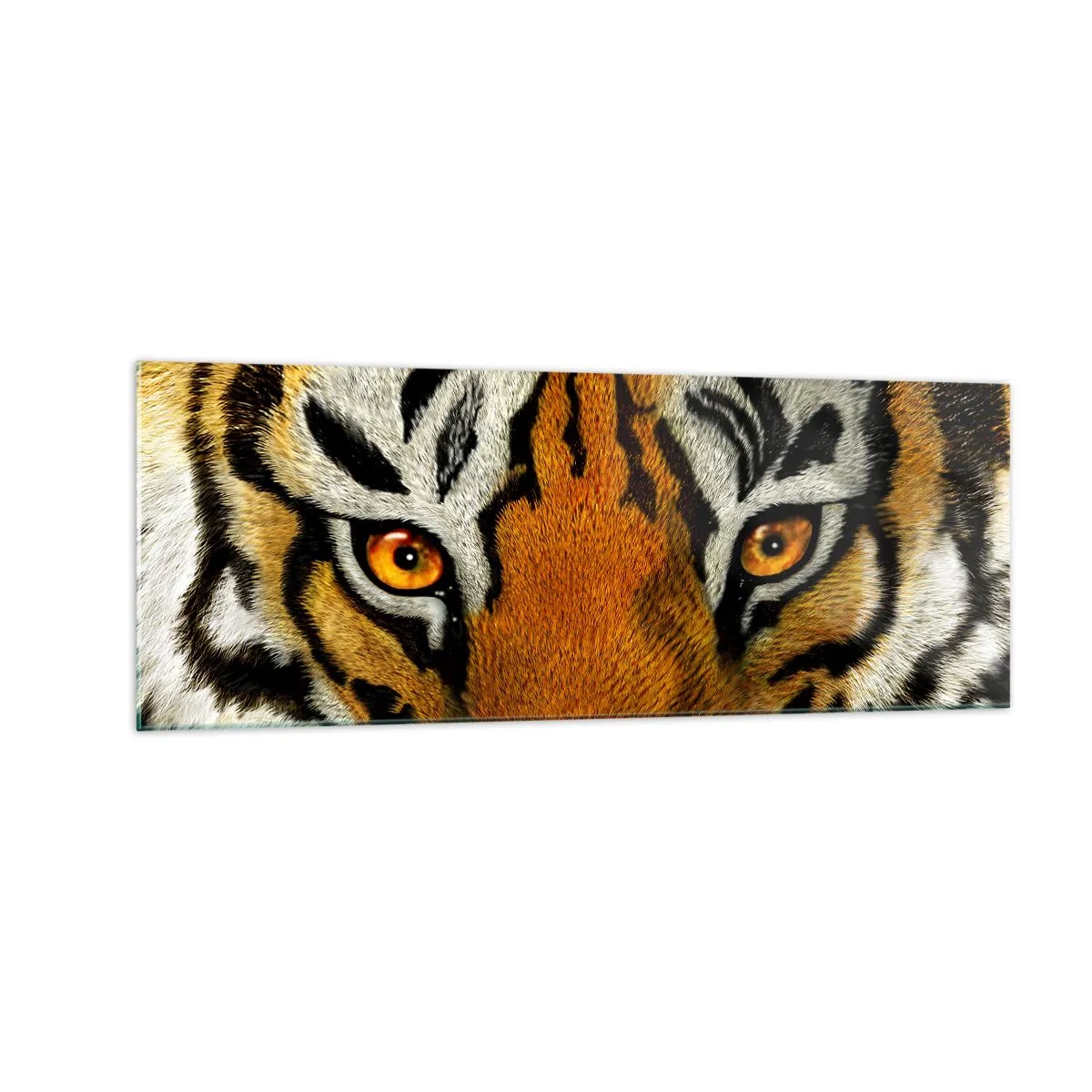 Cuadro sobre vidrio - Impresiones sobre Vidrio - Retrato en primer plano de un tigre con una mirada intensa. - 140x50cm - Amenazante y hermoso - Decoración de pared moderna para salón y dormitorio ARTTOR