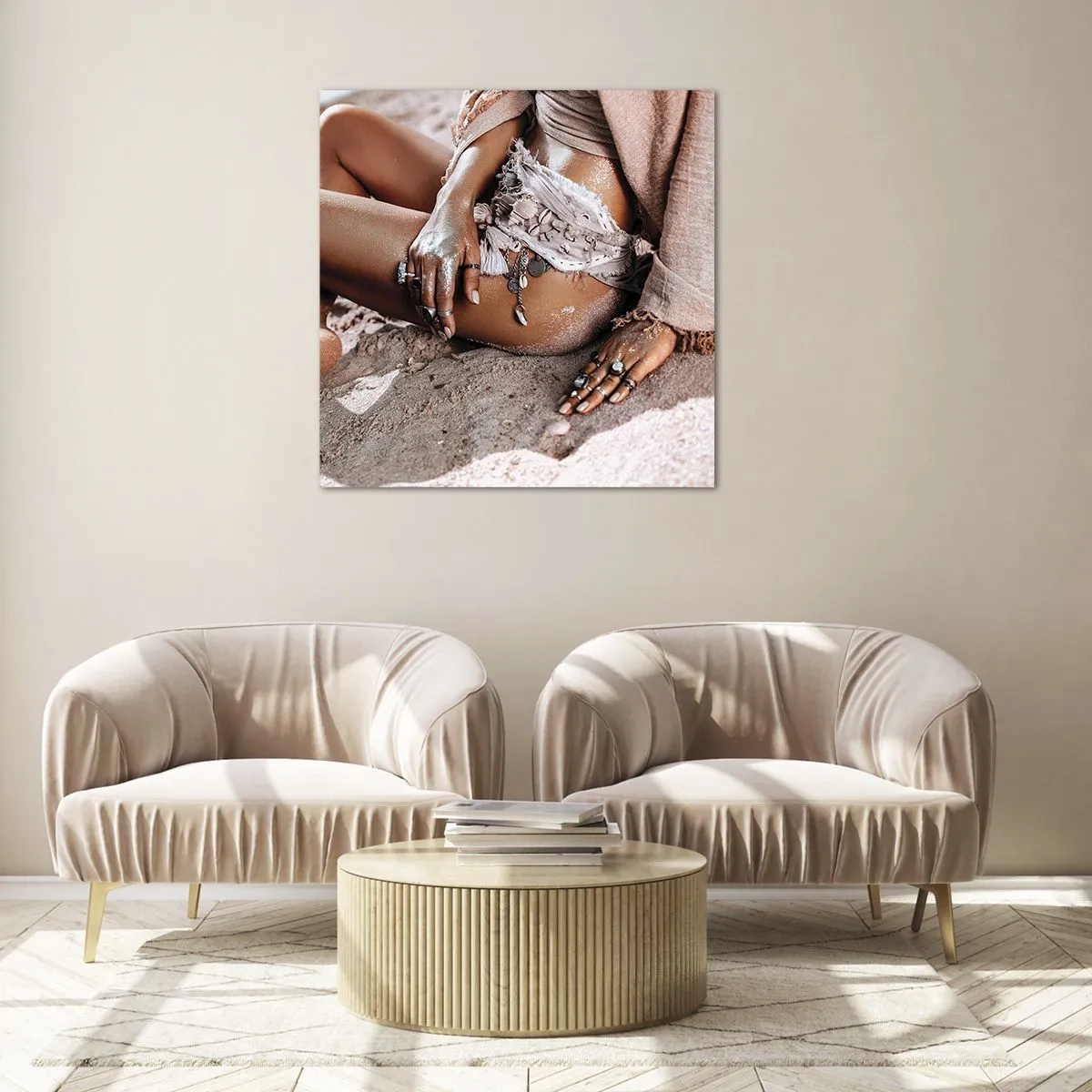 Cuadro sobre vidrio - Impresiones sobre Vidrio - Bañada por el sol y la arena - 40x40 cm