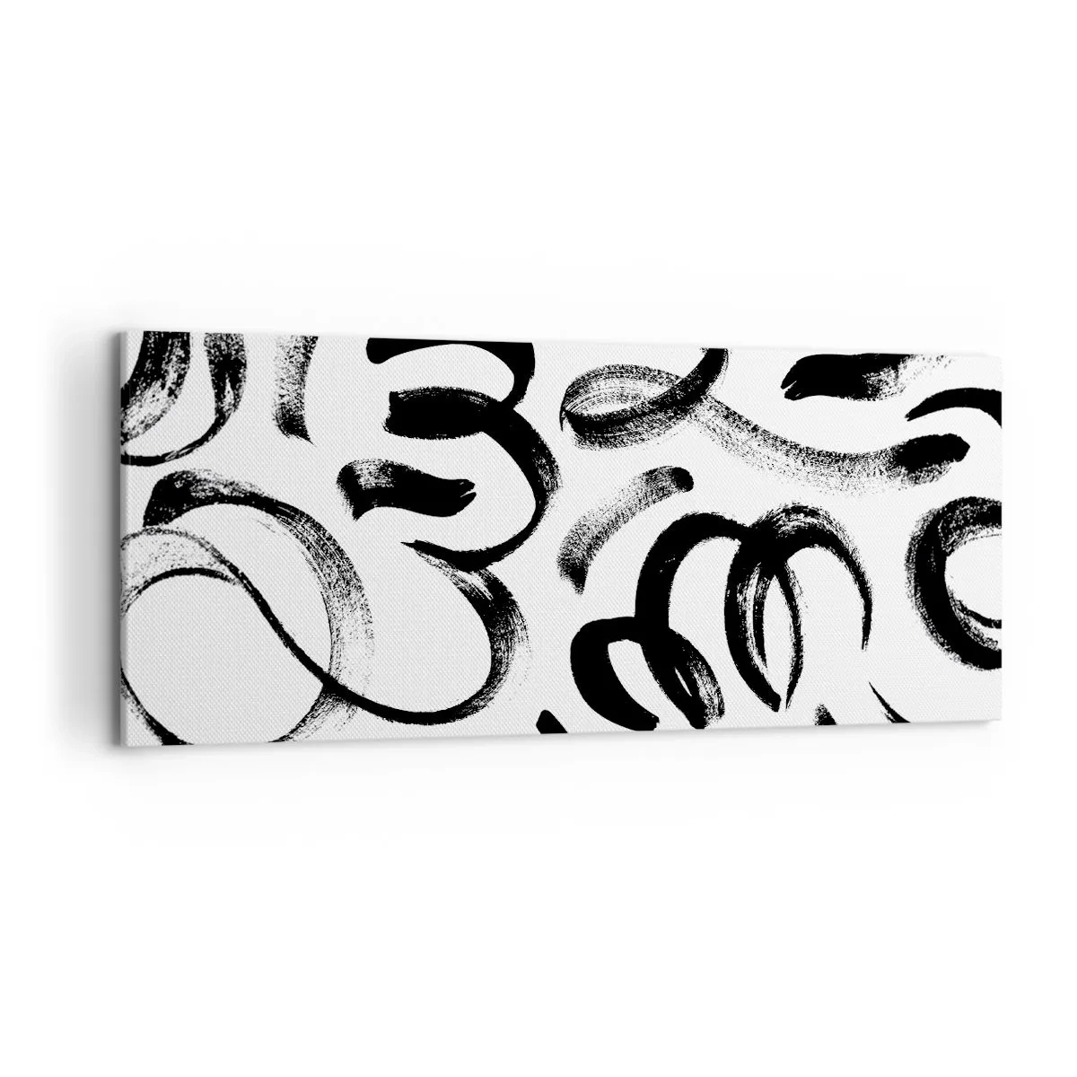 Cuadro sobre lienzo - Impresión de Imagen - Pinceladas abstractas negras sobre fondo blanco - 120x50cm - Negro sobre blanco - Decoración de pared moderna para salón y dormitorio ARTTOR