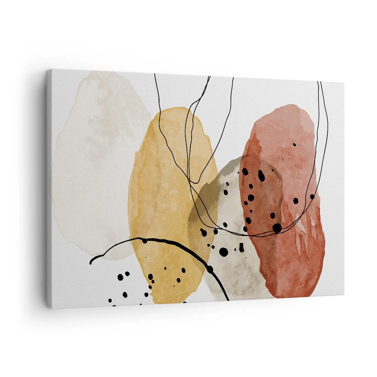 Cuadro sobre lienzo - Impresión de Imagen - Manchas abstractas en tonos beige, amarillo y rojo. - 70x50cm - Líneas y transparencias - Decoración de pared moderna para salón y dormitorio ARTTOR