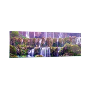 Cuadro sobre vidrio - Impresiones sobre Vidrio - Cascadas rodeadas de vegetación con iluminación pastel. - 160x50cm - Escalera al cielo - Decoración de pared moderna para salón y dormitorio ARTTOR
