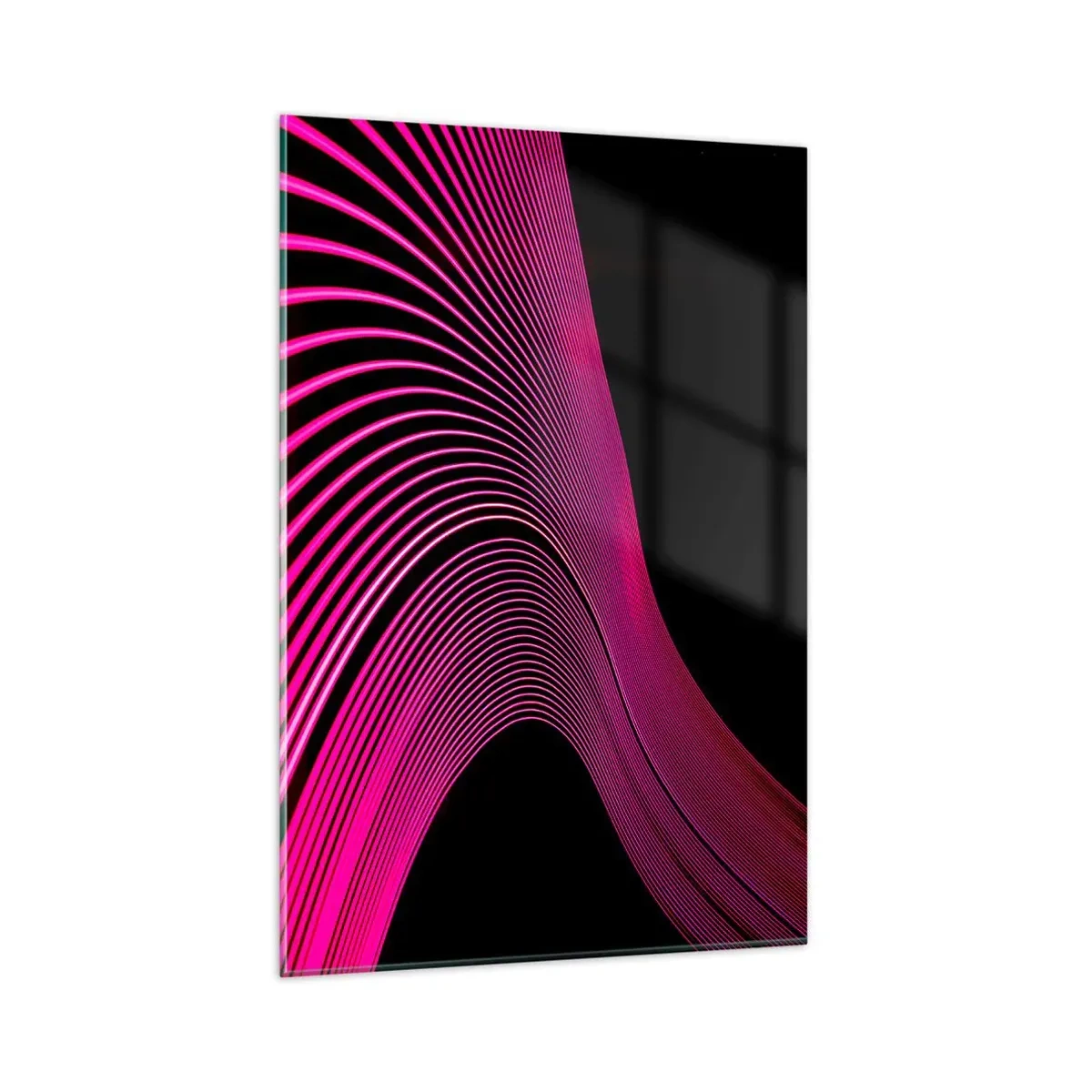 Cuadro sobre vidrio - Impresiones sobre Vidrio - Líneas futuristas en tonos rosa sobre fondo negro. - 80x120cm - Avenida de luz - Decoración de pared moderna para salón y dormitorio ARTTOR