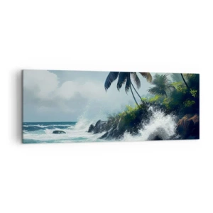 Cuadro sobre lienzo - Impresión de Imagen - Costa tropical con palmeras y mar agitado. - 140x50cm - En una costa tropical - Decoración de pared moderna para salón y dormitorio ARTTOR