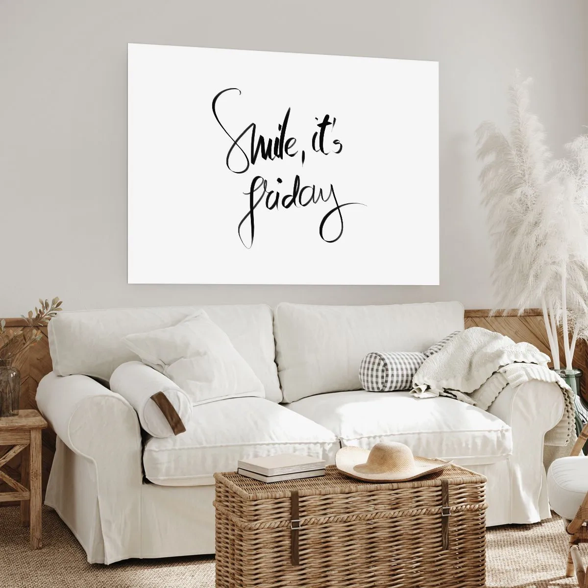 Póster - Letras en blanco y negro Sonríe, es viernes - 100x70cm - La verdadera alegría - Decoración de pared moderna para salón y dormitorio ARTTOR