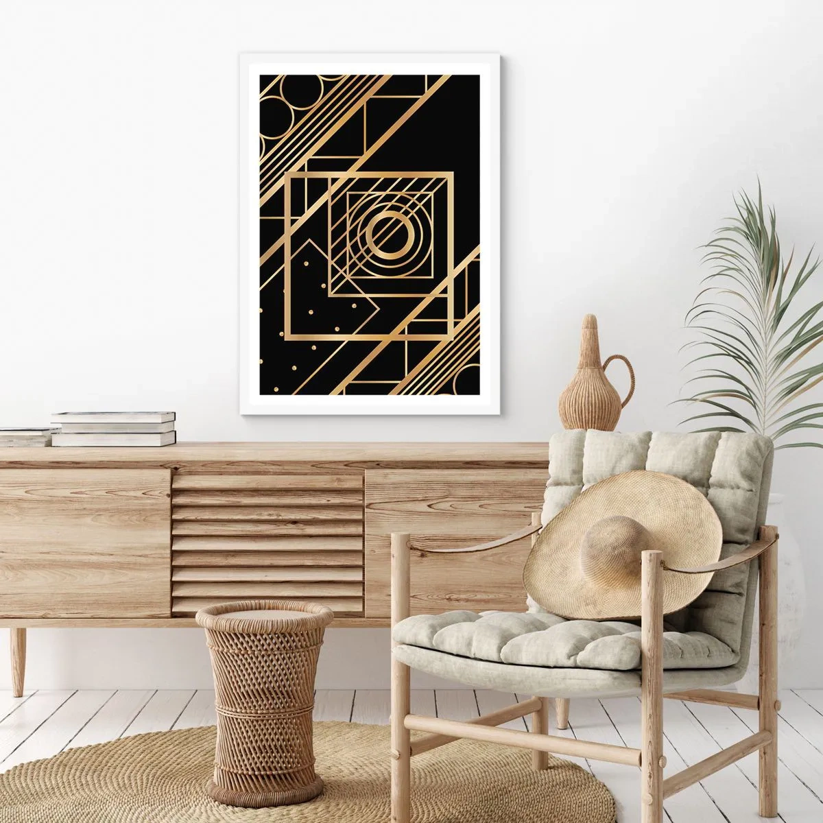 Póster en marco blanco - Geometría dorada - 50x70 cm