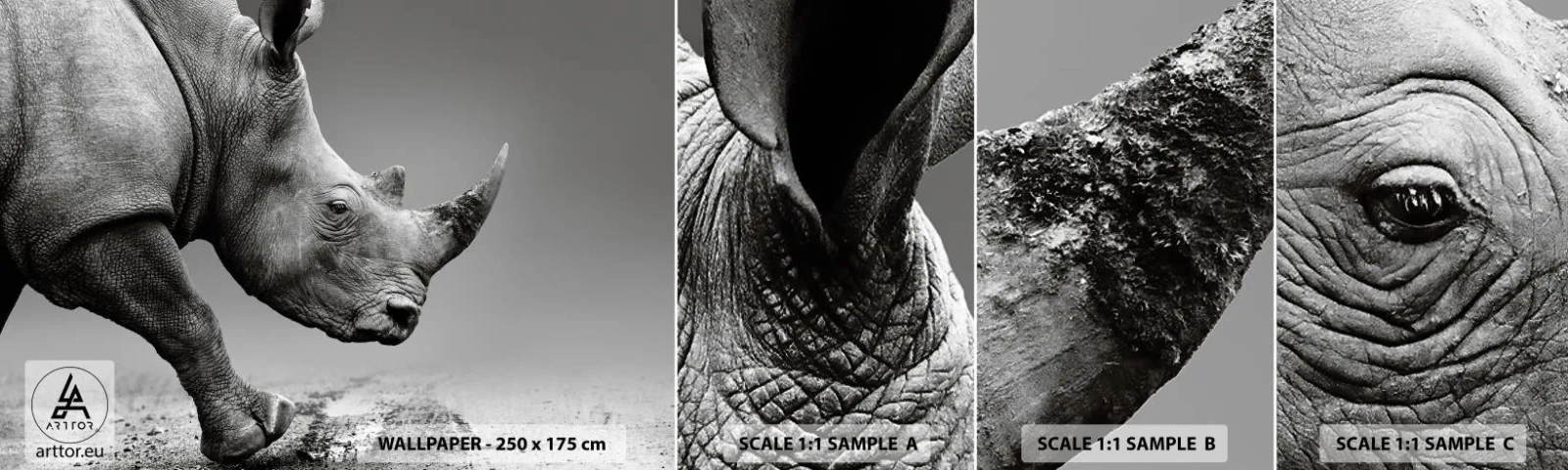 Muestra De Fotomural Standard Eco - Fuerza imparable - Rinoceronte, animales, África - 100x30 cm