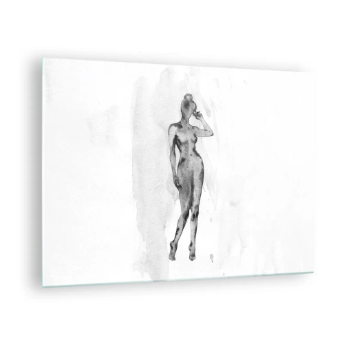 Cuadro sobre vidrio - Impresiones sobre Vidrio - Silueta de una mujer en tonos grises sobre un fondo blanco. - 70x50cm - Un estudio sobre el ideal de feminidad - Decoración de pared moderna para salón y dormitorio ARTTOR