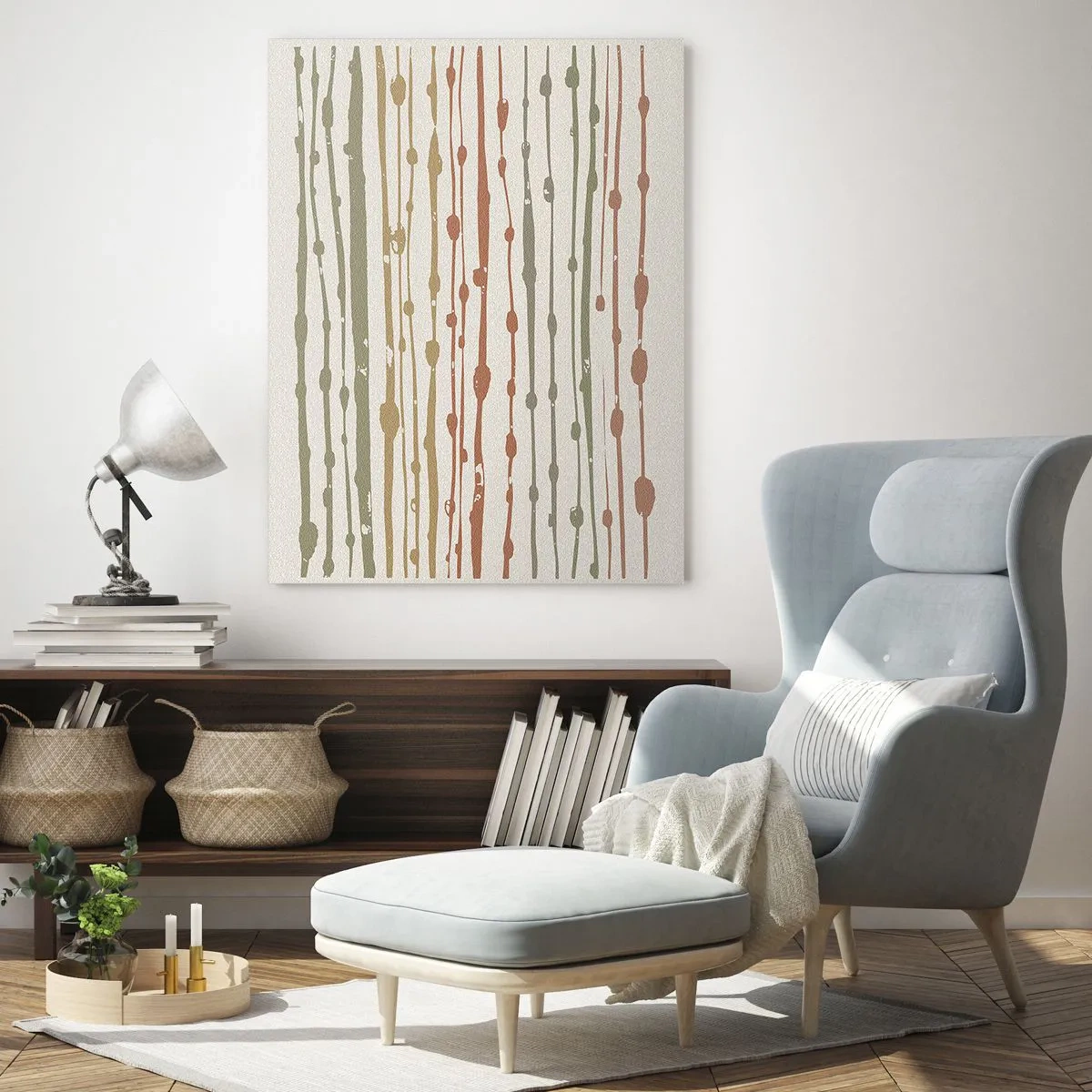 Cuadro sobre vidrio - Impresiones sobre Vidrio - Un patrón de líneas en tonos cálidos sobre un fondo claro. - 80x120cm - Composición de notas musicales - Decoración de pared moderna para salón y dormitorio ARTTOR