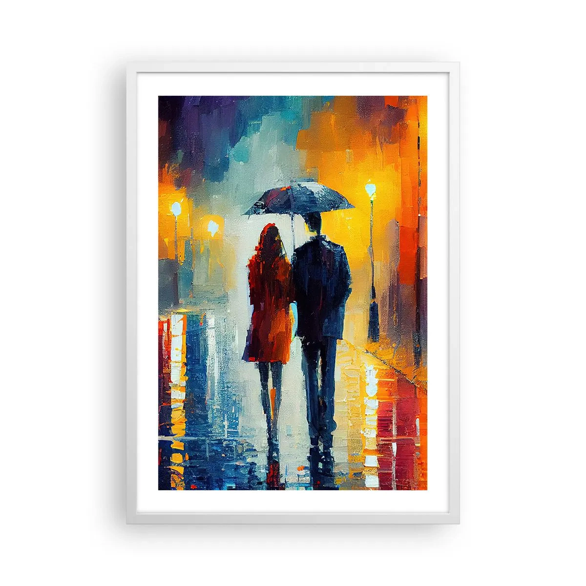 Póster en marco blanco - Juntos en una noche llena de color - 50x70 cm