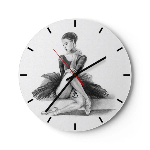 Reloj de pared - Reloj de vidrio - Boceto de una bailarina en una pose clásica. - 30x30cm - Amante de la danza - Decoración de pared moderna para salón, cocina y dormitorio ARTTOR