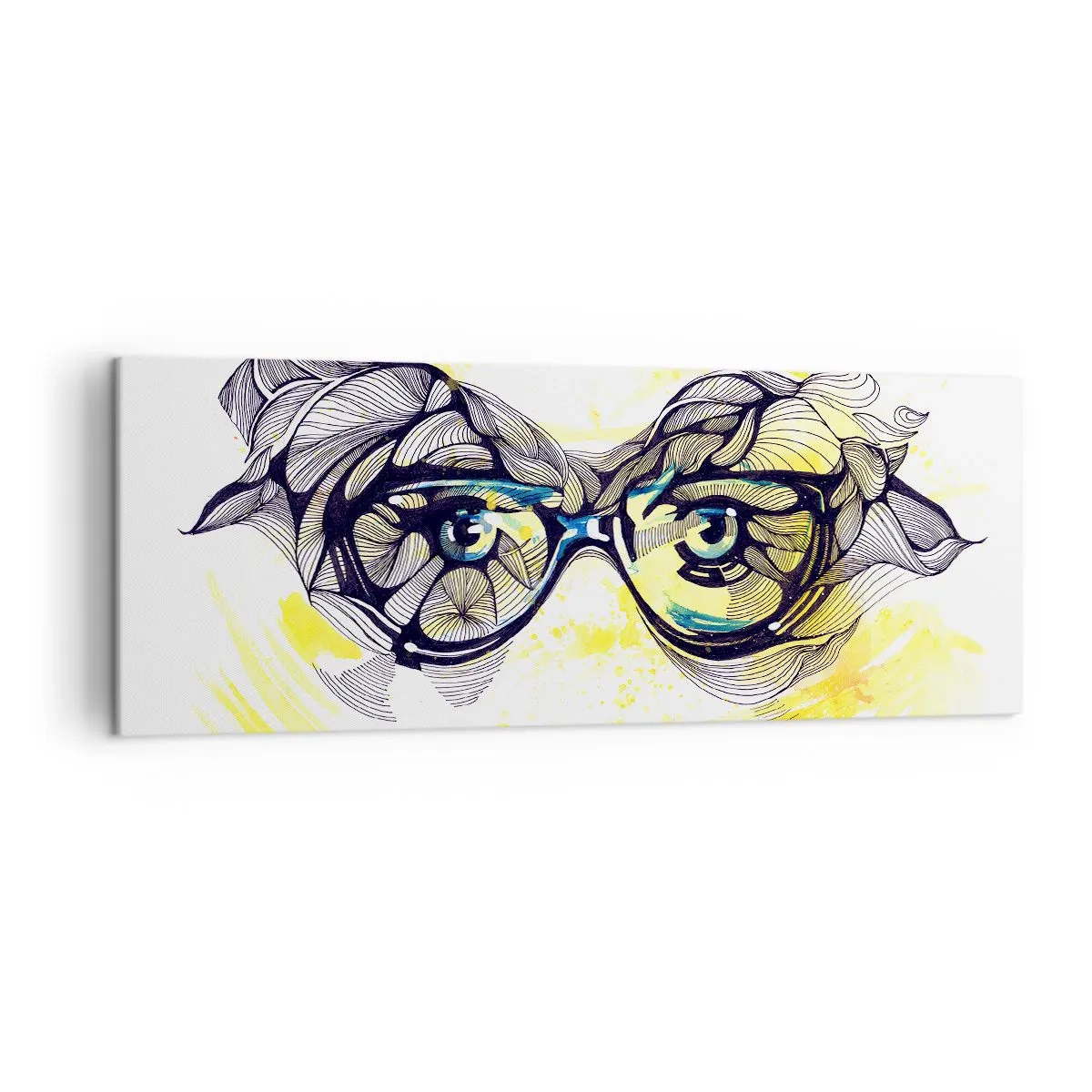 Cuadro sobre lienzo - Impresión de Imagen - Gráficos artísticos de gafas con ojos expresivos. - 140x50cm - A través de las gafas azules - Decoración de pared moderna para salón y dormitorio ARTTOR