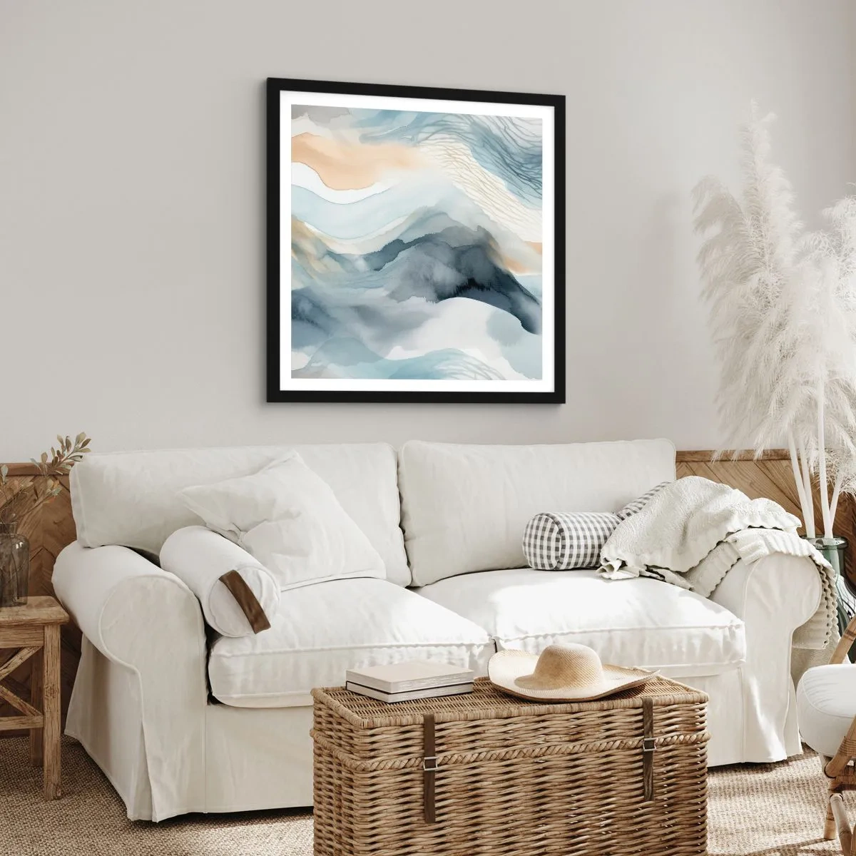 Póster en marco negro - Abstracción de nieve y niebla - 30x30 cm